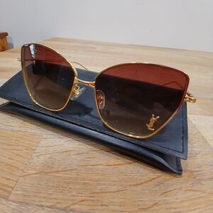 YSL SAINT LAURENT Gold Brown GRADIENT Sunglasses CATEYE WOMEN